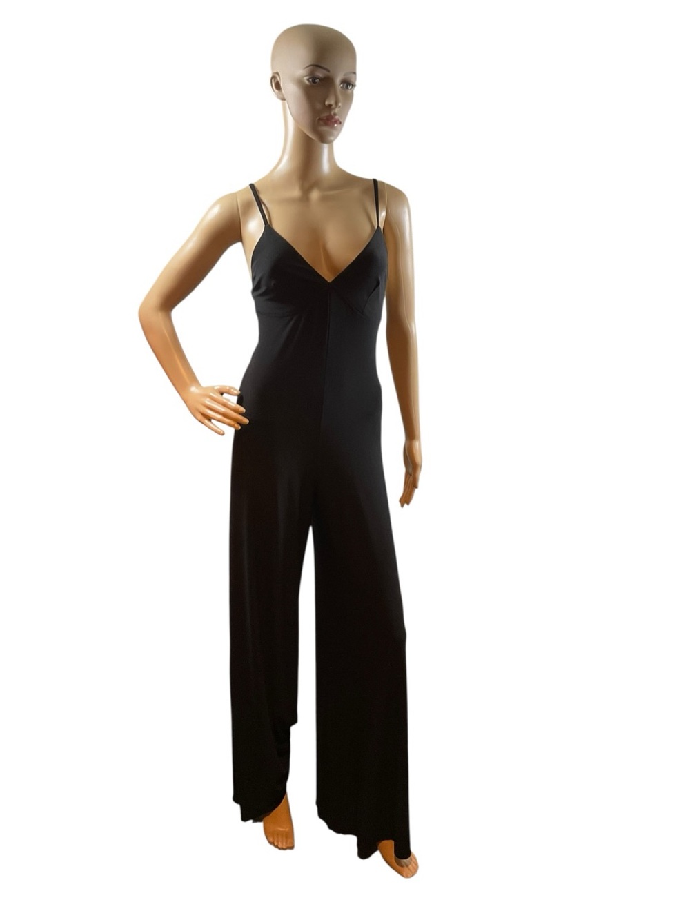Norma Kamali Black Wide-Leg Spaghetti Strap Jumpsuit